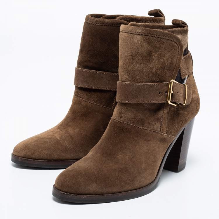 Pre Owned Burberry Brown Suede Larina Ankle Boots Size 38.5