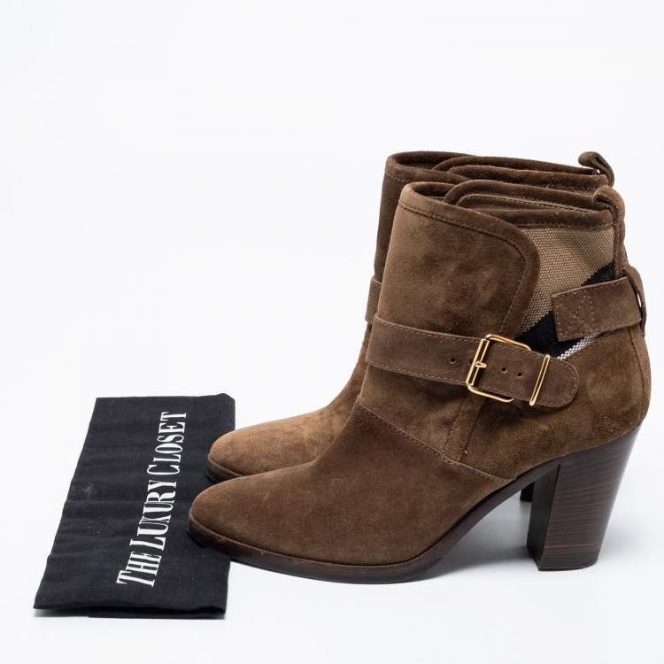 Pre Owned Burberry Brown Suede Larina Ankle Boots Size 38.5