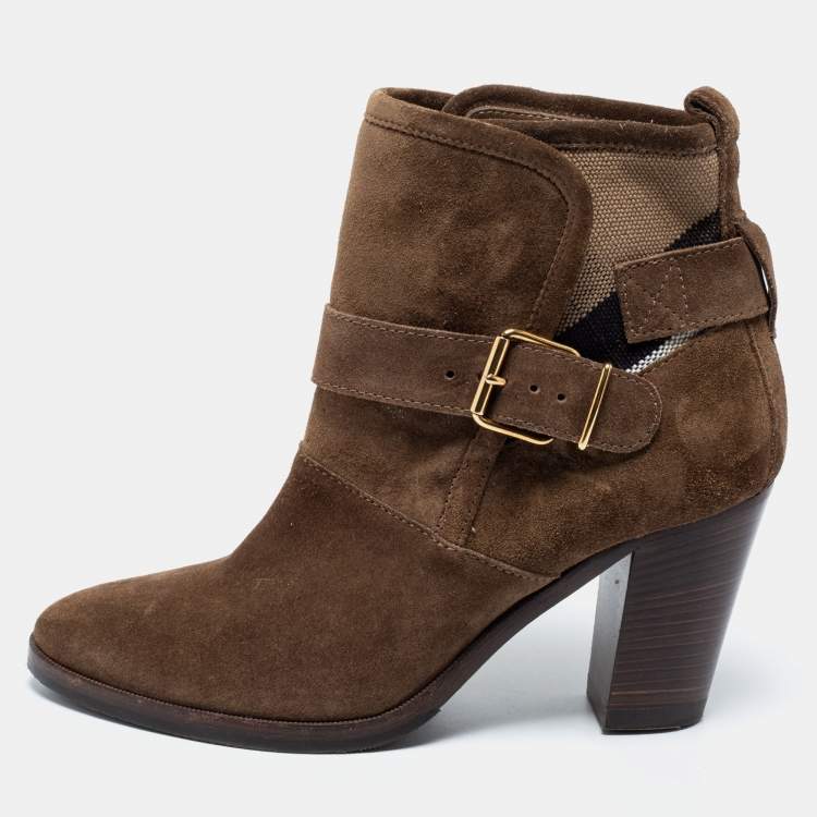 Pre Owned Burberry Brown Suede Larina Ankle Boots Size 38.5