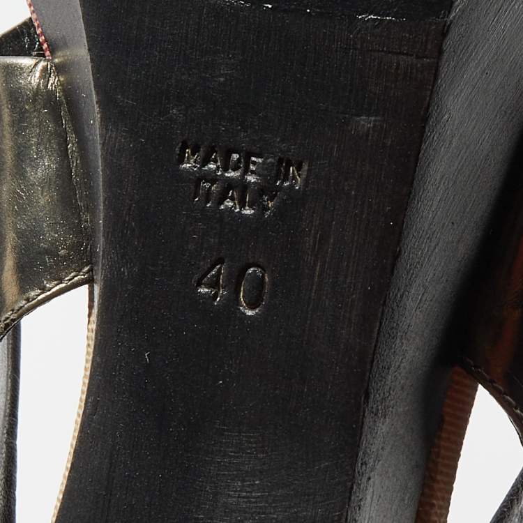 مملوكة مسبقًا Burberry Dark Grey Leather Slingback Platform Sandals Size 40