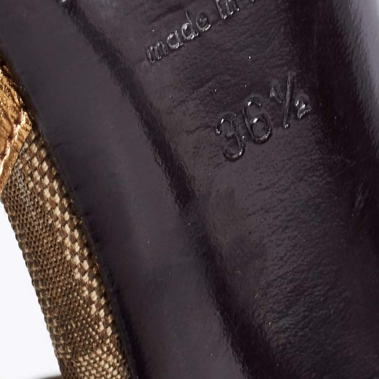 Pre Owned Burberry Two Tone Leather and Canvas Platform Sandals Size 36.5 