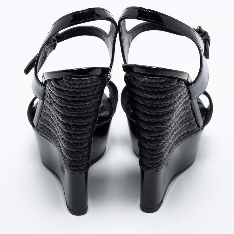 Pre Owned Burberry Black Nova Check Espadrille Platform Wedge Sandals Size 38
