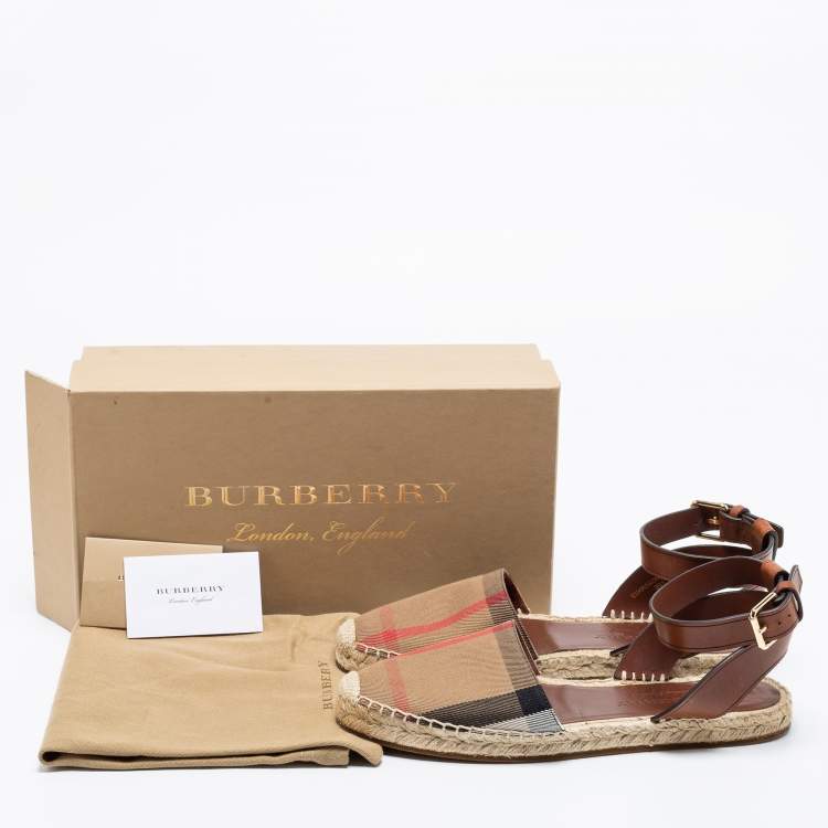 Pre Owned Burberry Beige House Check Canvas Abbingdon Espadrille Flats Size 39.5