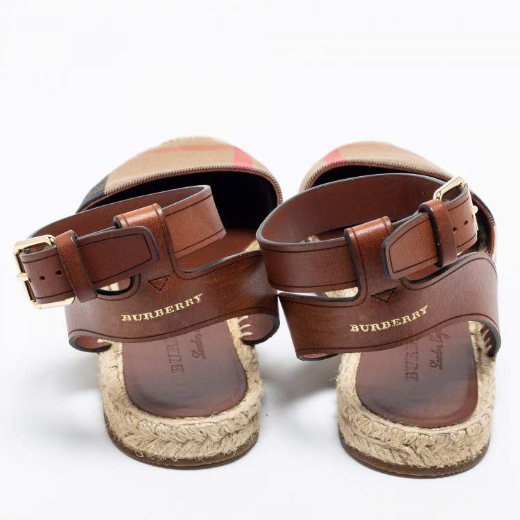 Pre Owned Burberry Beige House Check Canvas Abbingdon Espadrille Flats Size 39.5