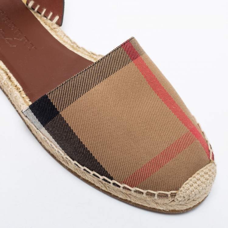 Pre Owned Burberry Beige House Check Canvas Abbingdon Espadrille Flats Size 39.5