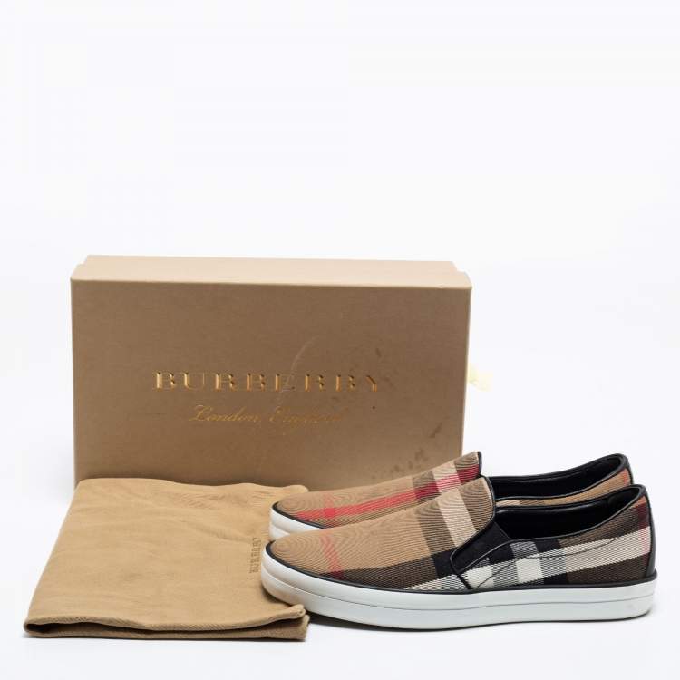 Pre Owned Burberry Multicolor Canvas And Leather Gauden Slip On Sneakers Size 39.5 