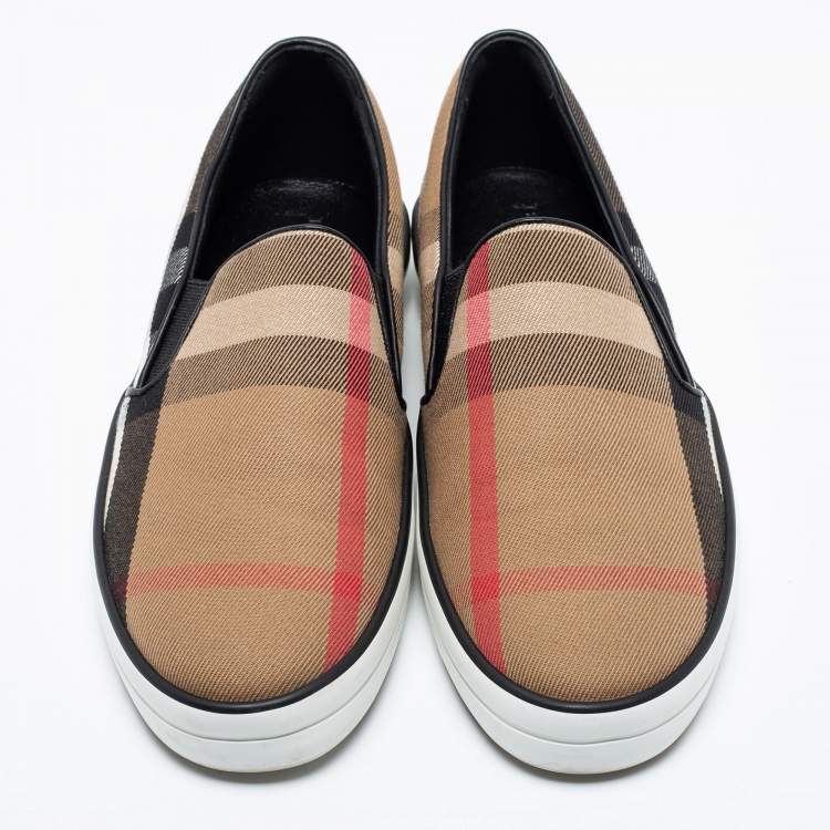 Pre Owned Burberry Multicolor Canvas And Leather Gauden Slip On Sneakers Size 39.5 