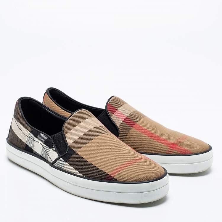 Pre Owned Burberry Multicolor Canvas And Leather Gauden Slip On Sneakers Size 39.5 