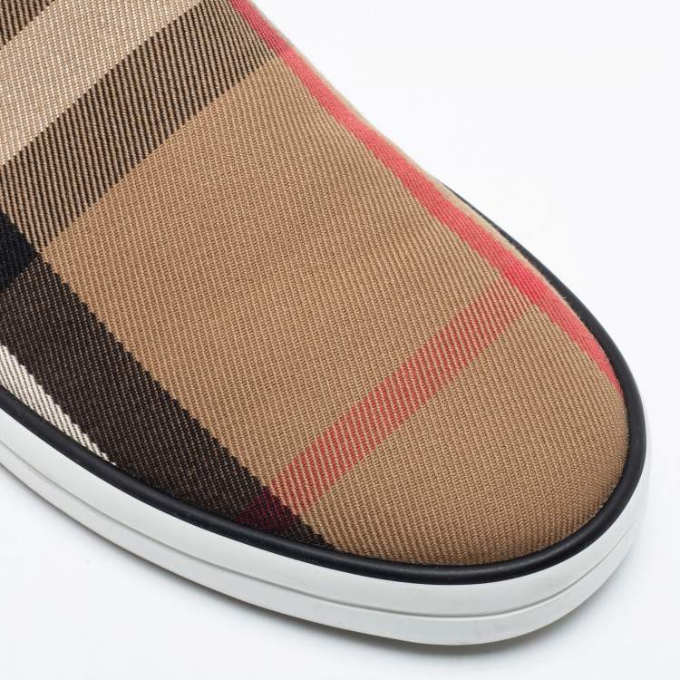 Pre Owned Burberry Multicolor Canvas And Leather Gauden Slip On Sneakers Size 39.5 
