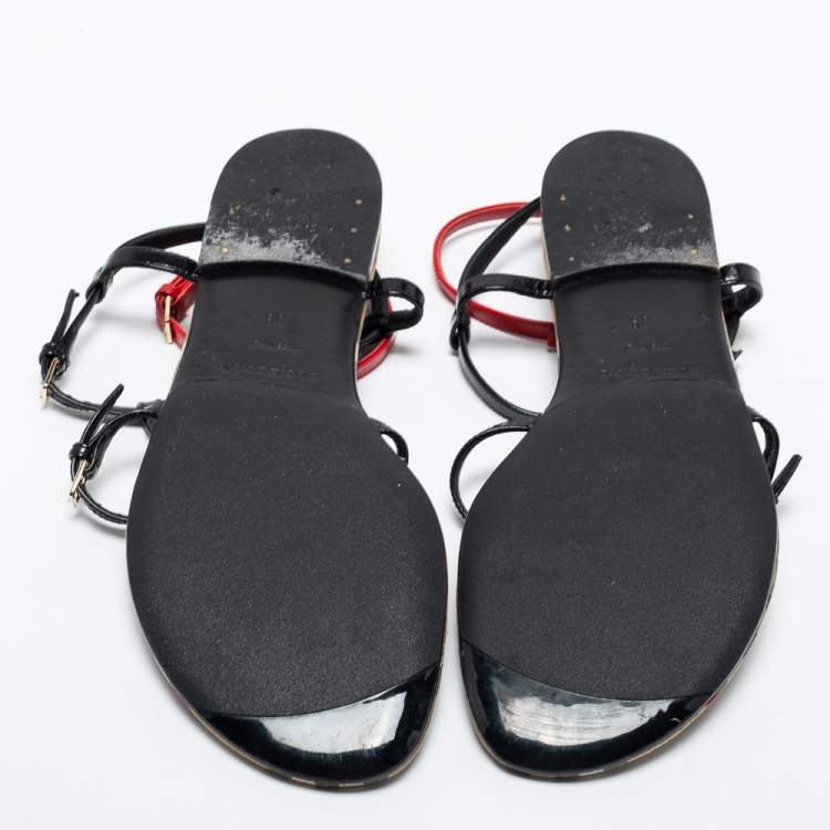 Pre Owned Burberry Black/Beige Nova Check Canvas and Leather Anthea Flats Sandals Size 39