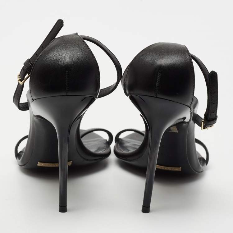 مملوكة مسبقًا Burberry Black Leather T Strap Sandals Size 39