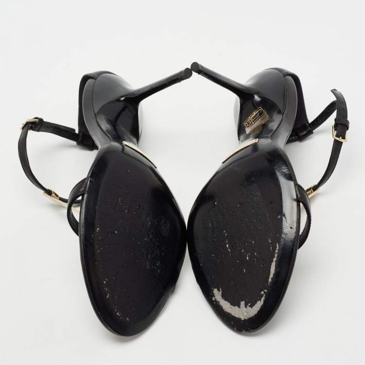 مملوكة مسبقًا Burberry Black Leather T Strap Sandals Size 39