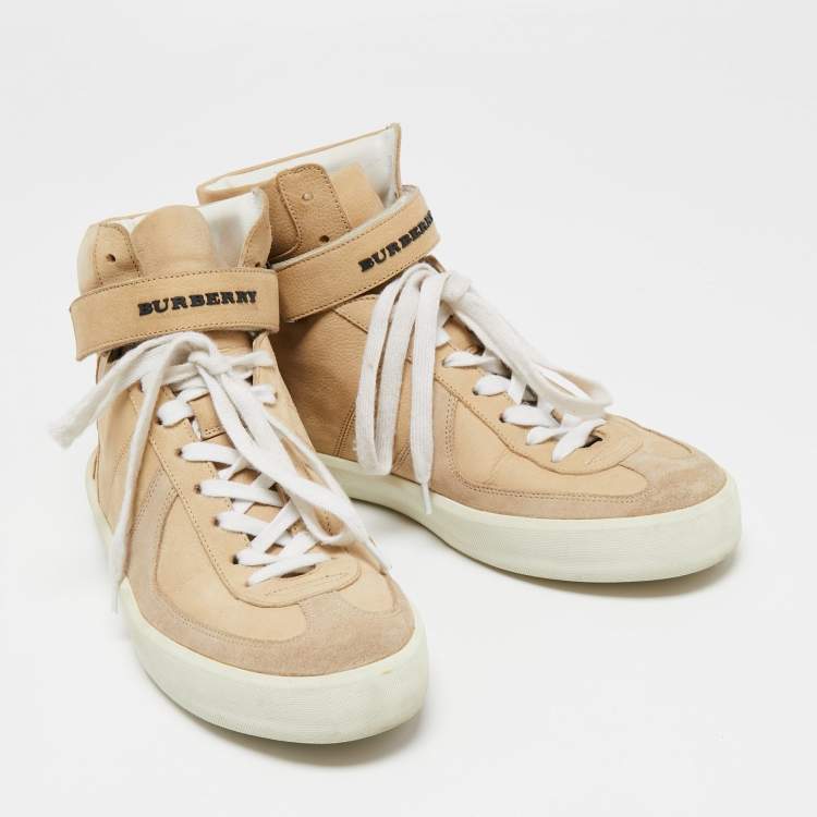 Pre Owned Burberry Beige Nubuck And Suede High Top Sneakers Size 37