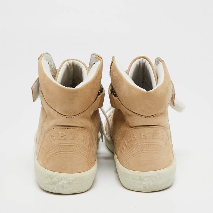Pre Owned Burberry Beige Nubuck And Suede High Top Sneakers Size 37