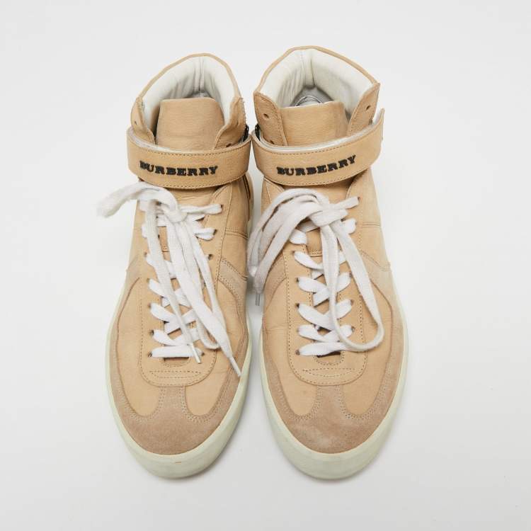 Pre Owned Burberry Beige Nubuck And Suede High Top Sneakers Size 37