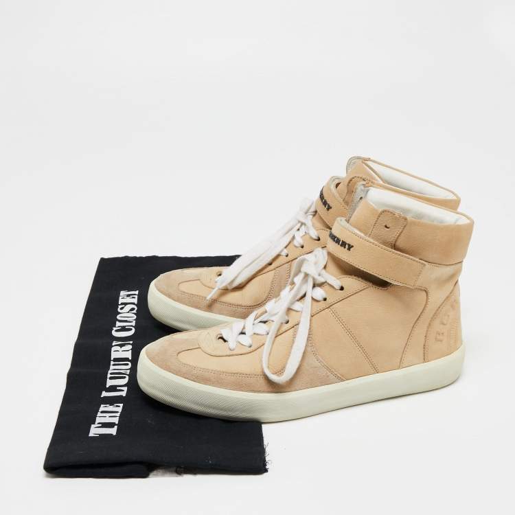 Pre Owned Burberry Beige Nubuck And Suede High Top Sneakers Size 37