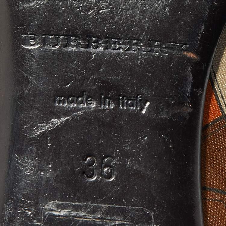 Pre Owned Burberry Brown/Orange Leather And Satin Ballet Flats Size 36