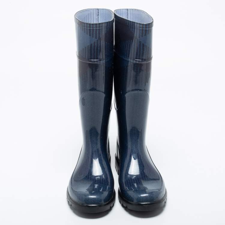 Pre Owned Burberry  Navy Blue Rubber Rain Boots Size 37