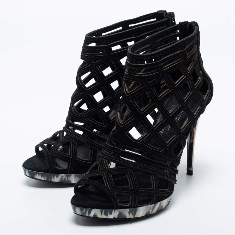 Pre Owned Burberry Black Cut Out Suede Ankle Booties Size 39