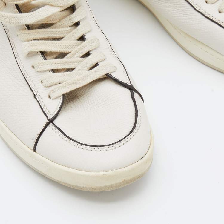 Pre Owned Burberry White/Beige Leather and Nova Check Canvas High Top Sneakers Size 41