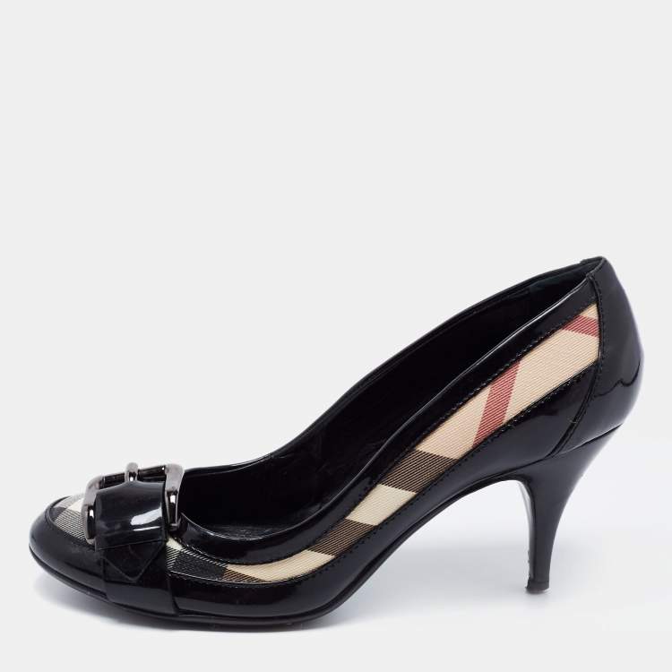 Burberry Black Nova Check Coated Canvas and Patent Leather Buckle Round Toe  Pumps Size 38 Burberry | The Luxury Closet