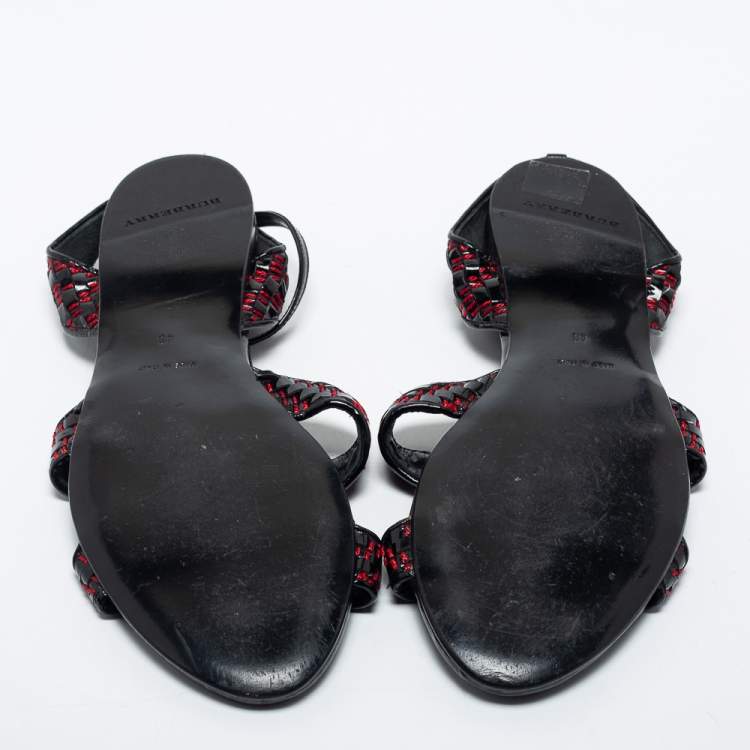 Pre Owned Burberry Black/Red Patent Leather Flat Sandals Size 40