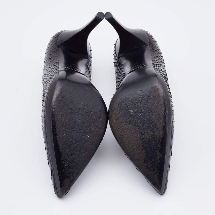 Pre Owned Burberry Black Python Pointed Toe Pumps Size 38