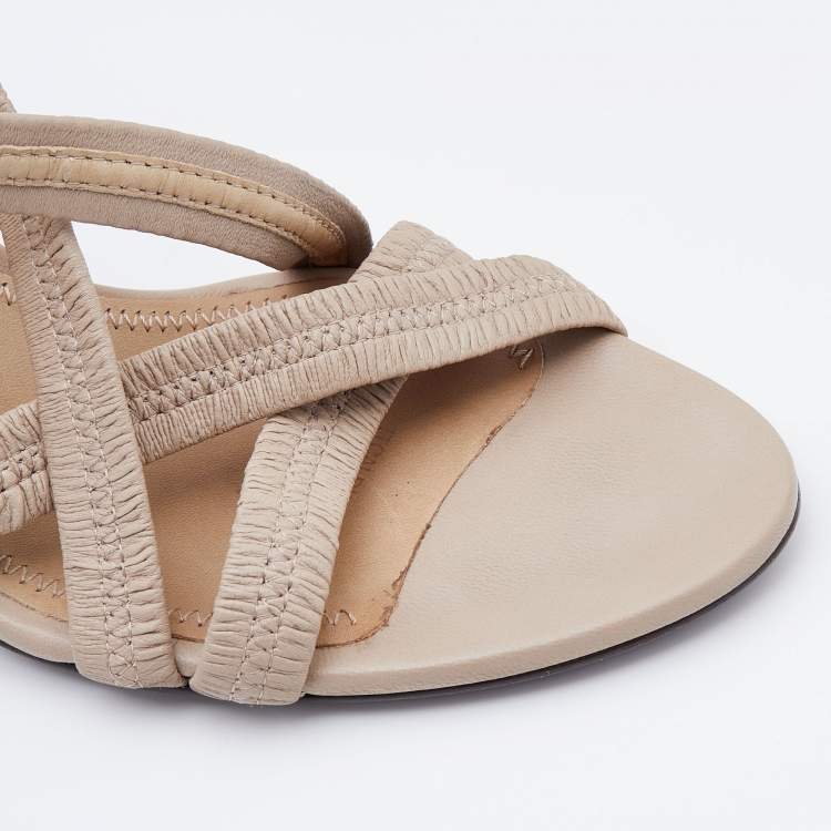 Pre Owned Burberry Beige Leather Pleated Strappy Sandals Size 39