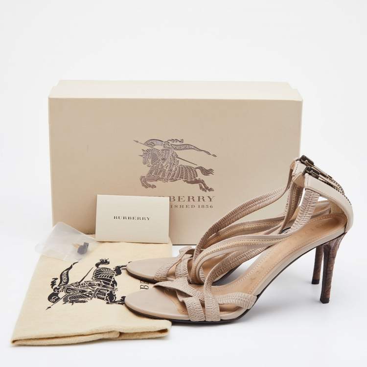 Pre Owned Burberry Beige Leather Pleated Strappy Sandals Size 39