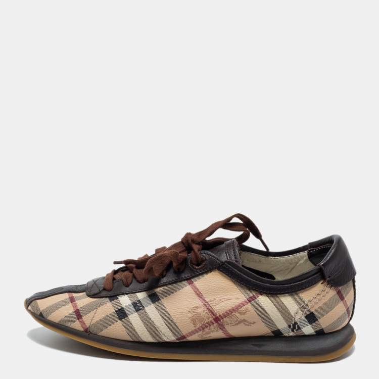 Pre Owned Burberry Beige/Brown Nova Check Leather Low Top Sneakers Size 38