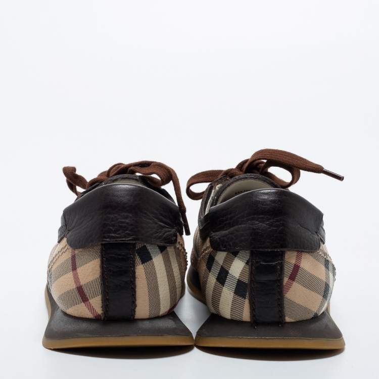 Pre Owned Burberry Beige/Brown Nova Check Leather Low Top Sneakers Size 38