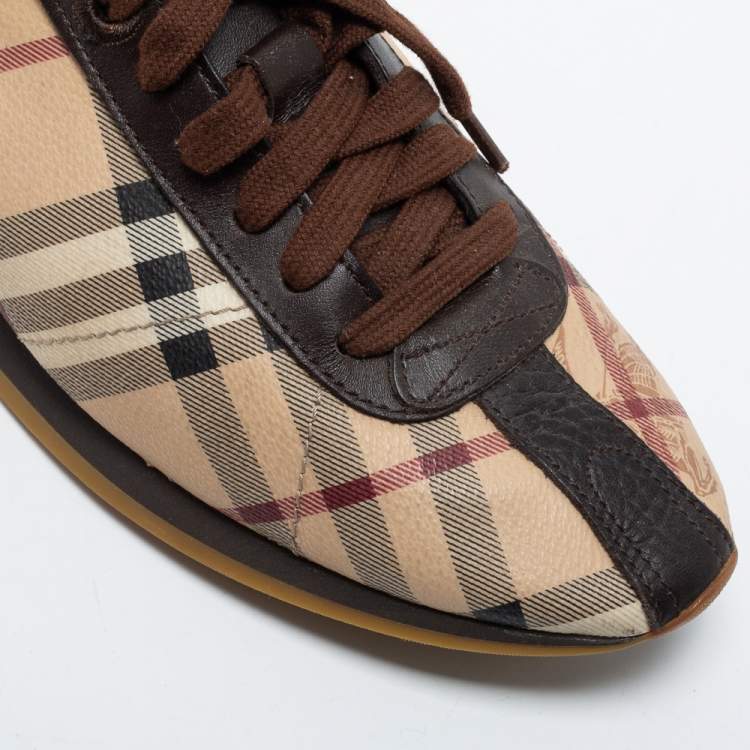 Pre Owned Burberry Beige/Brown Nova Check Leather Low Top Sneakers Size 38