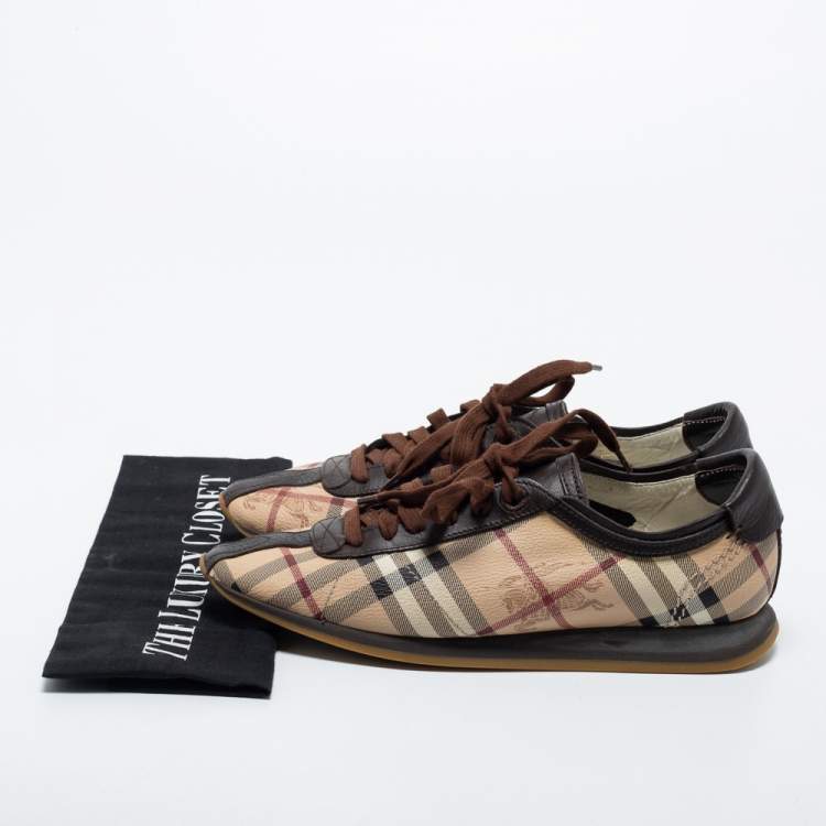 Pre Owned Burberry Beige/Brown Nova Check Leather Low Top Sneakers Size 38