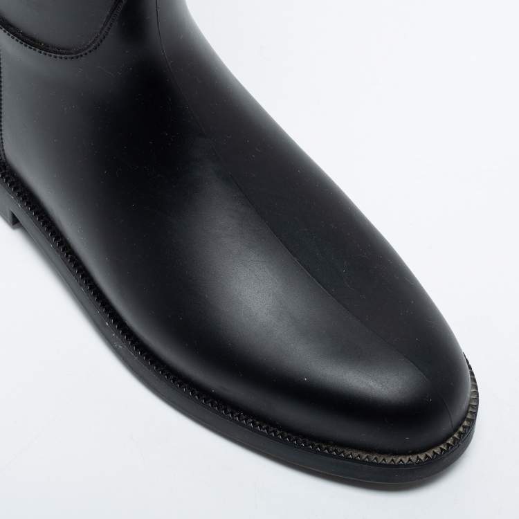 Pre Owned Burberry Black/Brown Rubber and Leather Rain  Boots Size 37