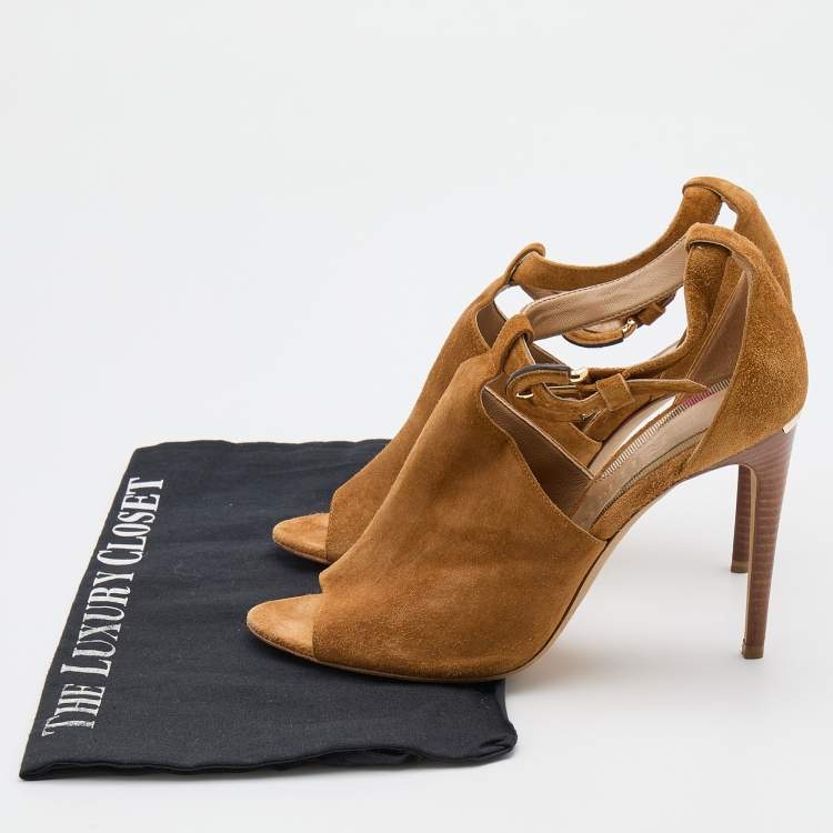 Pre Owned Burberry Brown Suede Ankle Strap Sandals Size 37.5