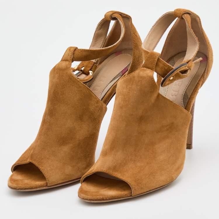 Pre Owned Burberry Brown Suede Ankle Strap Sandals Size 37.5