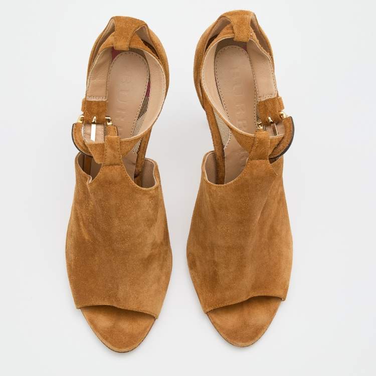 Pre Owned Burberry Brown Suede Ankle Strap Sandals Size 37.5