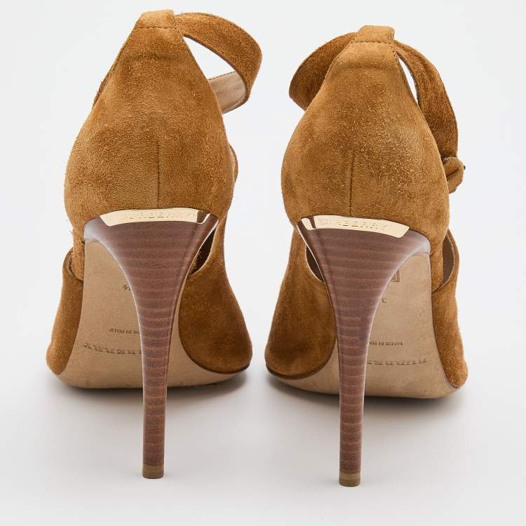 Pre Owned Burberry Brown Suede Ankle Strap Sandals Size 37.5