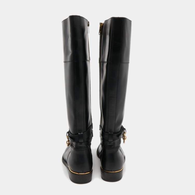 Pre Owned Burberry Black Leather Heritage Midcalf Boots Size 37