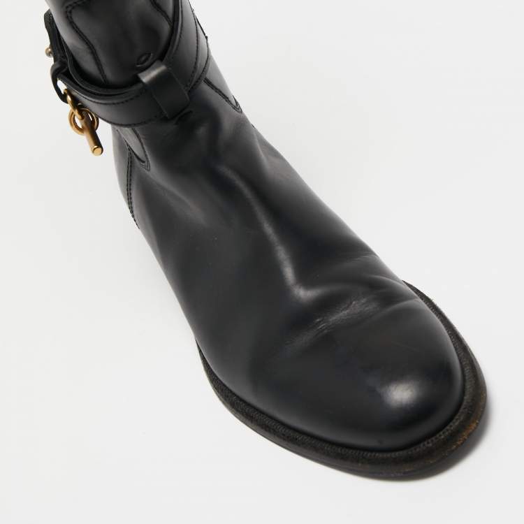 Pre Owned Burberry Black Leather Heritage Midcalf Boots Size 37