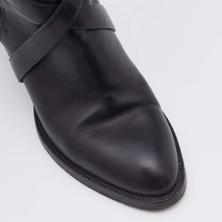 Pre Owned Burberry Black Quilted Leather Buckle Ankle Length Boots Size 39