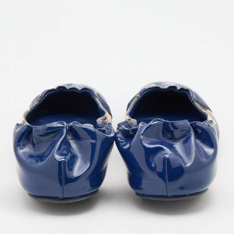 Pre Owned Burberry Blue/Beige Nova Check PVC and Patent Leather Scrunch Ballet Flats Size 40
