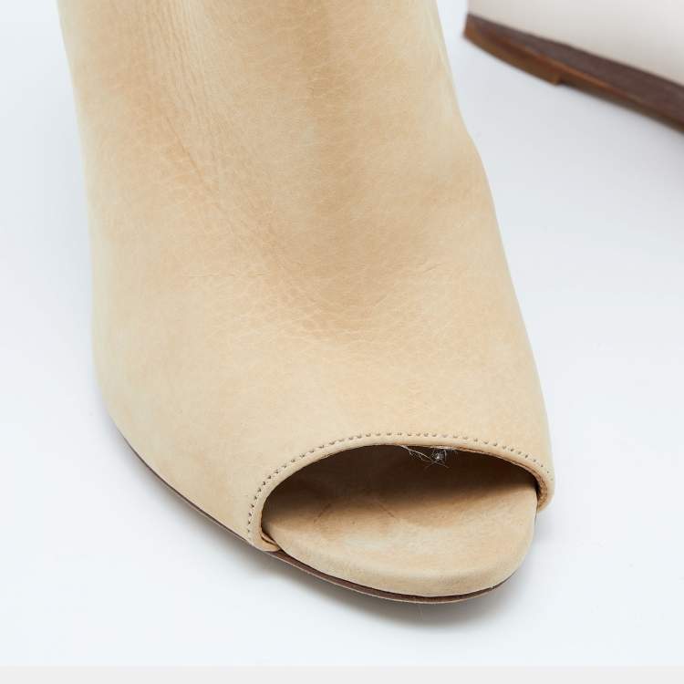Pre Owned Burberry Beige Nubuck Leather Open Toe Wedge Booties Size 37