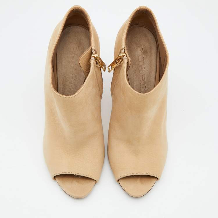 Pre Owned Burberry Beige Nubuck Leather Open Toe Wedge Booties Size 37