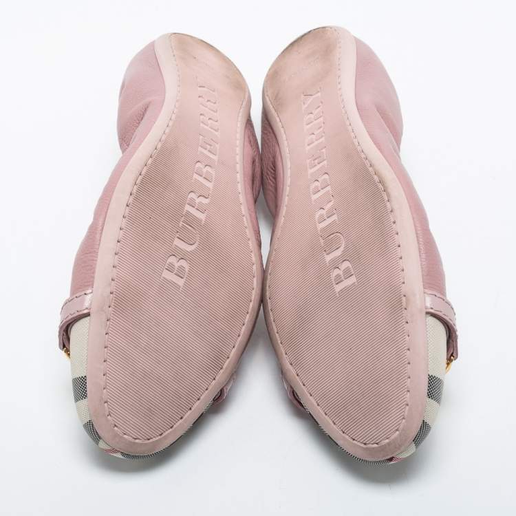 Pre Owned Burberry Purple Leather And Canvas Ballet Flats Size 38.5