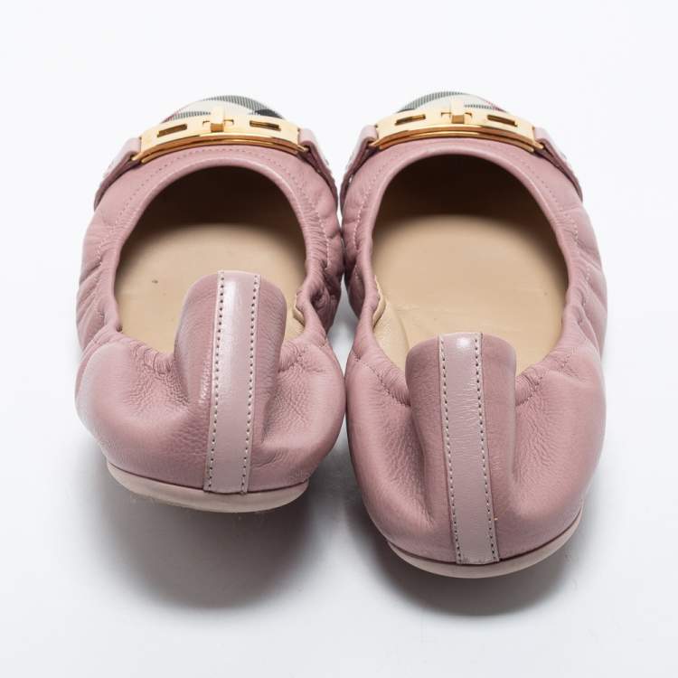 Pre Owned Burberry Purple Leather And Canvas Ballet Flats Size 38.5