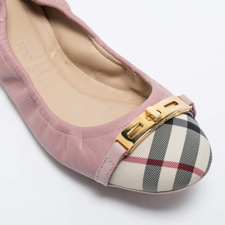 Pre Owned Burberry Purple Leather And Canvas Ballet Flats Size 38.5