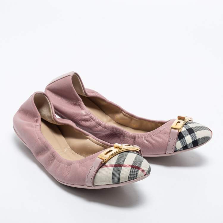 Pre Owned Burberry Purple Leather And Canvas Ballet Flats Size 38.5