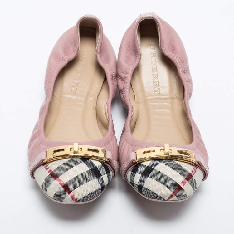 Pre Owned Burberry Purple Leather And Canvas Ballet Flats Size 38.5