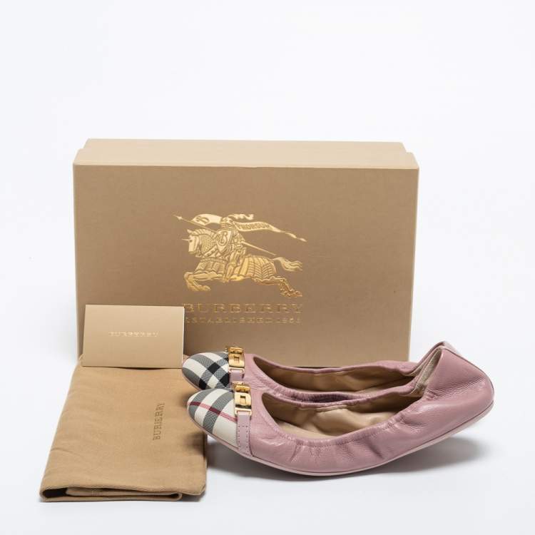 Pre Owned Burberry Purple Leather And Canvas Ballet Flats Size 38.5